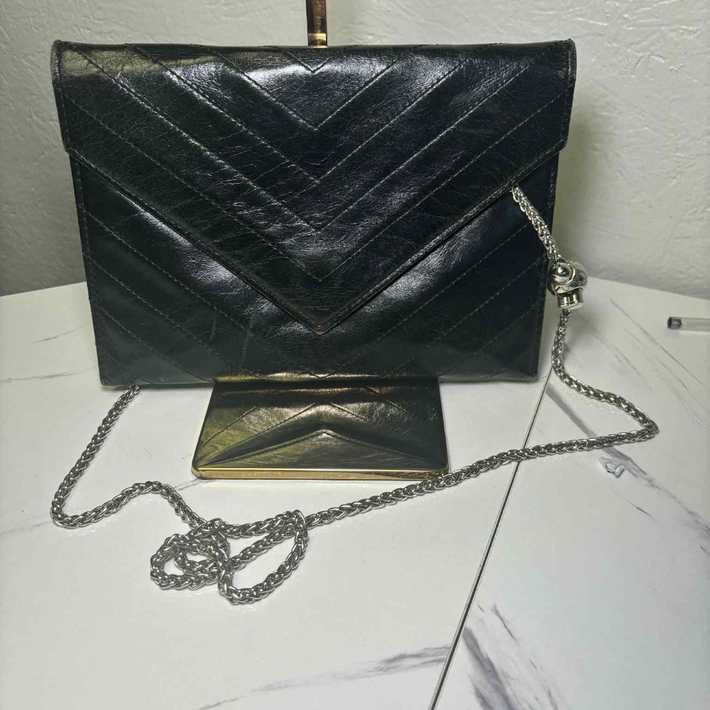 YSL Black Crackle Leather Clutch